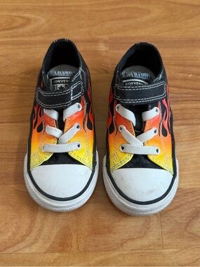 Converse Toddler Flame Canvas Sneakers - Black with Orange/Yellow Flame